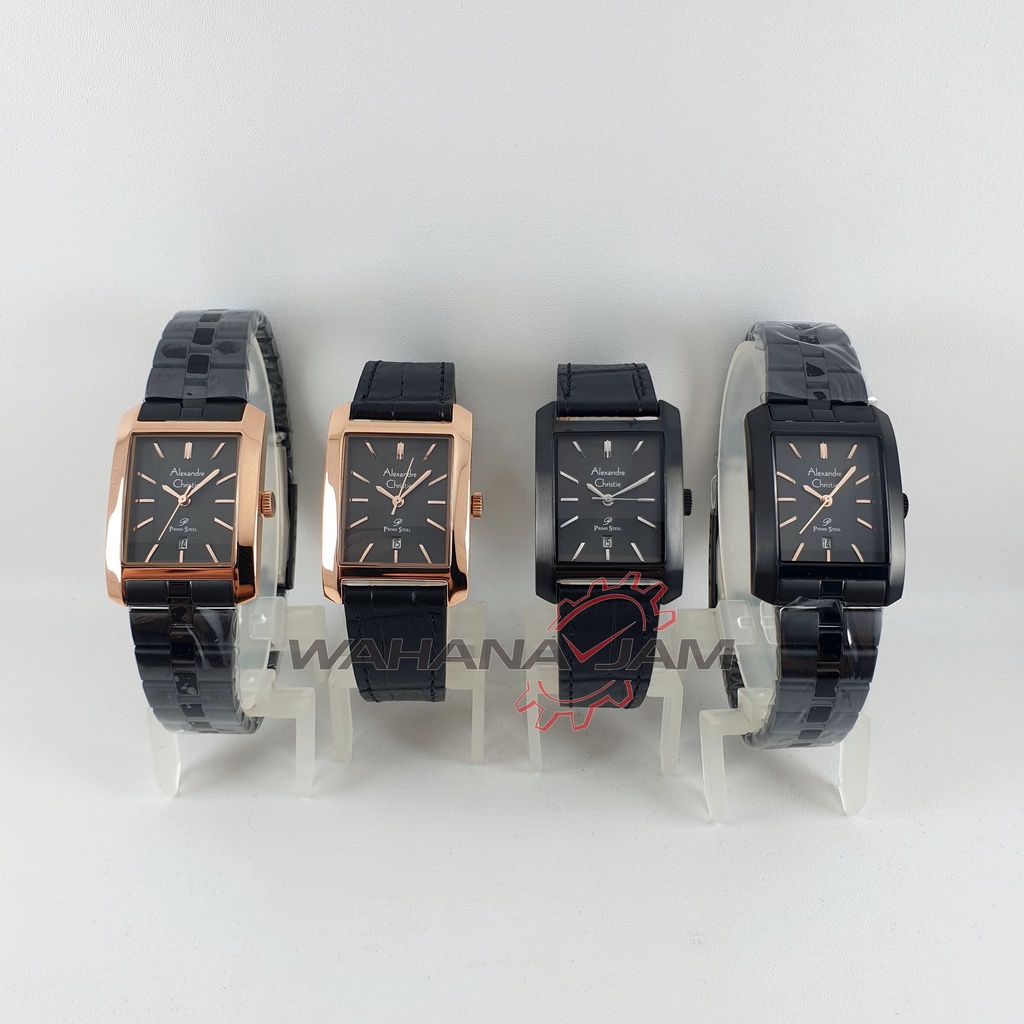 Alexandre Christie AC 1019 LD /Jam Tangan Wanita AC1019 Primo Kulit Rantai Kotak Hitam Rosegold Alex