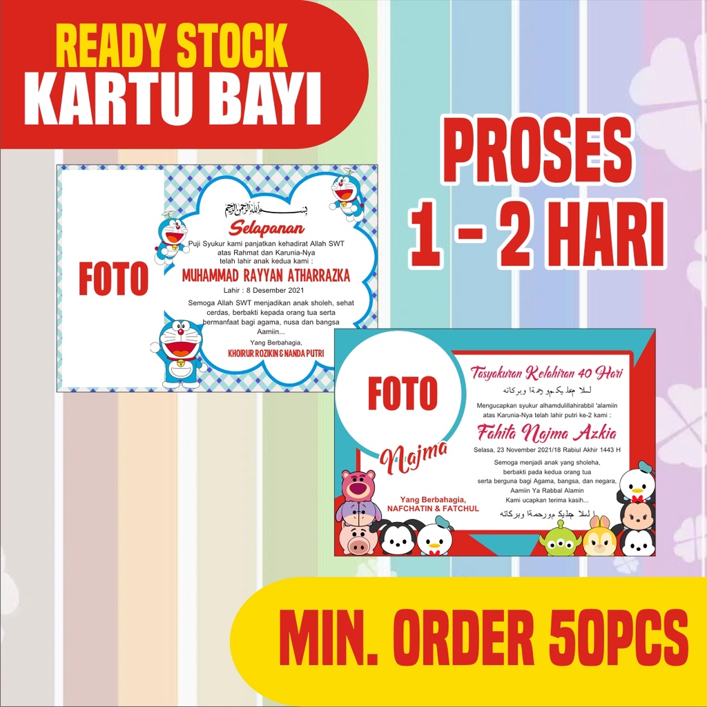 ( COD ) KARTU UCAPAN AQIQOH KELAHIRAN SELAPAN TEDHAK SITEN ANAK BAYI SERI 1