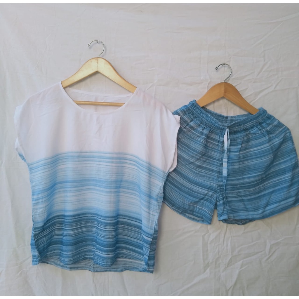 BAJU WANITA/ PAKAIAN PIYAMA  MOTIF SALUR GRADASI WARNA-5