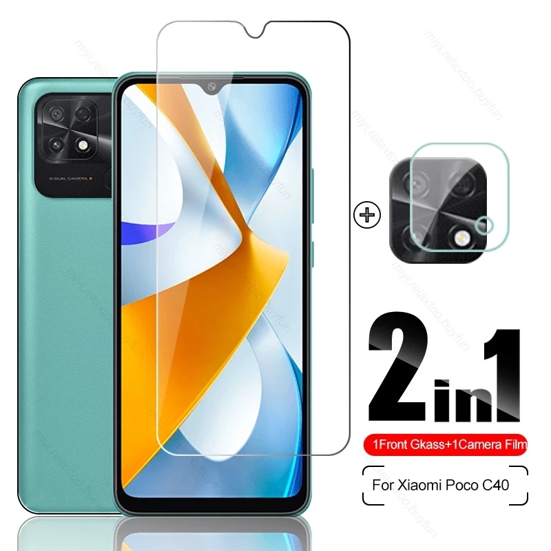 Pelindung Layar Tempered Glass Poco C40 Paket 2 in 1