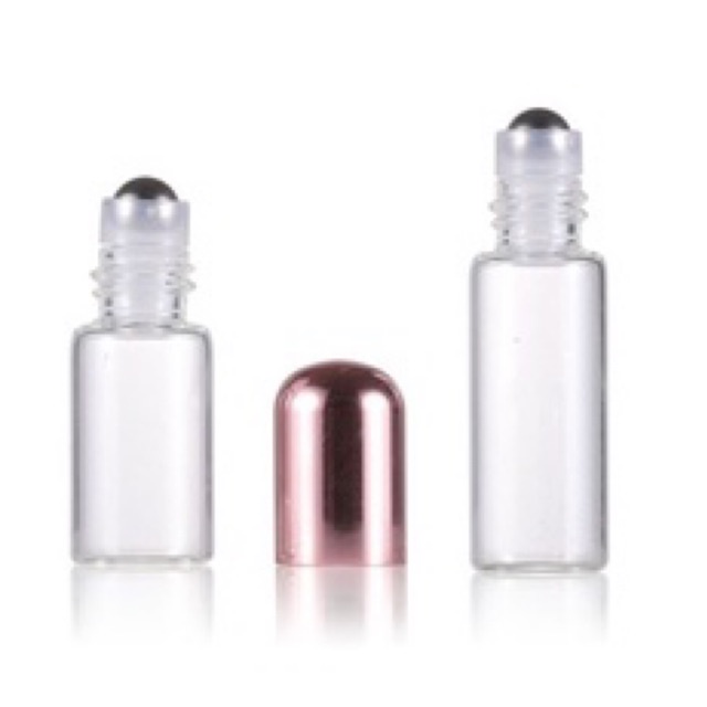 1ml Botol Clear Tutup Rose Gold Pink Roll On Glass Perfume Essential Oil Vials Stainless Roller Ball Travel Clear Bottle