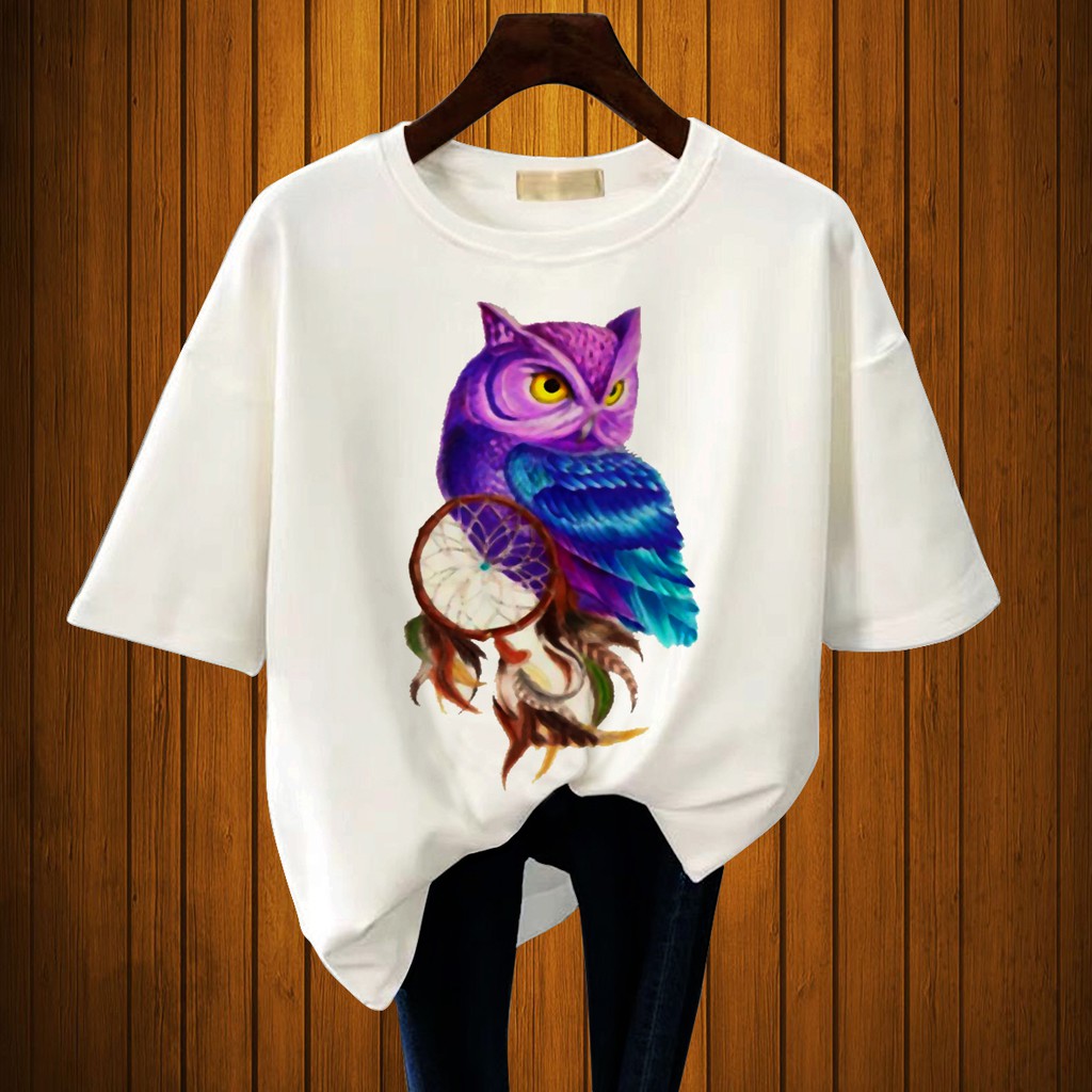 CALVIERO SHOP - BAJU KAOS WANITA DEWASA PRINT OWL COLOR CASUAL