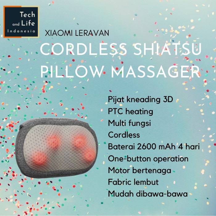 Leravan Cordless Shiatsu Pillow Massager Bantal Pijat 3D