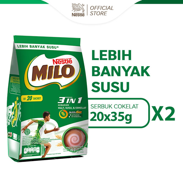 Jual Milo 3in1 Activ Go Susu Coklat Pouch 20x35g 2 Pcs Shopee Indonesia 4912