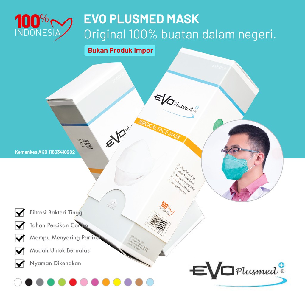 MASKER EVO PLUSMED SURGICAL 3PLY 4DIMENSI ISI 25PCS