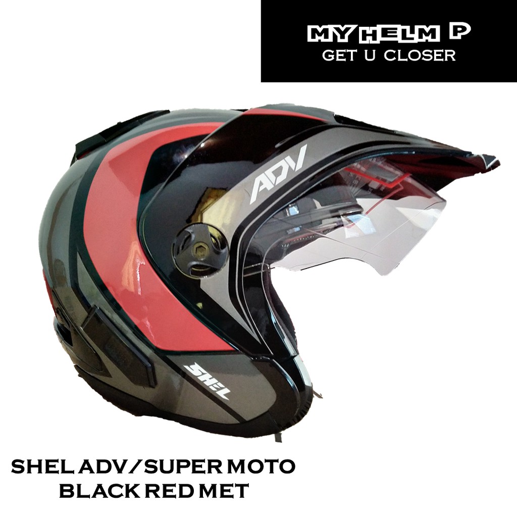 Helm SUPER MOTO SHEL ADV Double Visor Motif 01 Warna Black Red Met