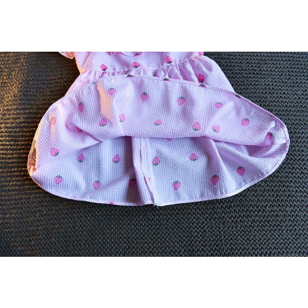 Dress Anak Perempuan Ruffle Tanpa Lengan Motif Strawverry+Gratis Bandana