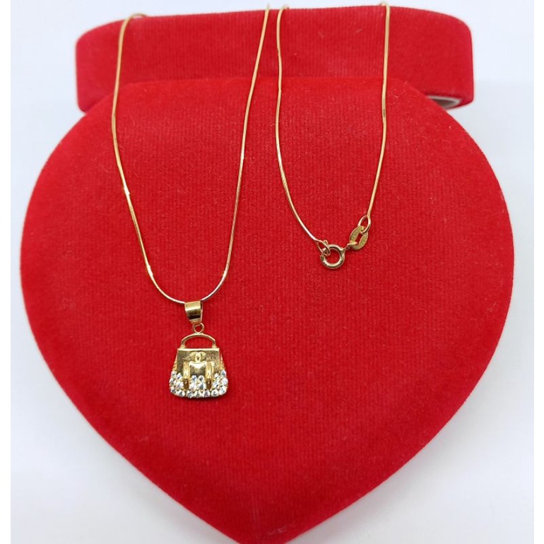 KALUNG PERAK 925 ASLI LAPIS EMAS/KALUNG KASANDRA BULAT+LIONTIN TAS CHAN*L/KALUNG ASLI SILVER/KALUNG FASHION WANITA