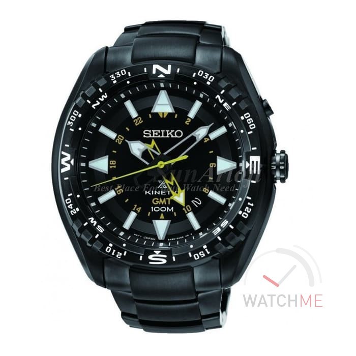 Seiko Prospex SUN047P1 Kinetic Land GMT Black Yellow 100m Black Stainless Steel Original Bergaransi