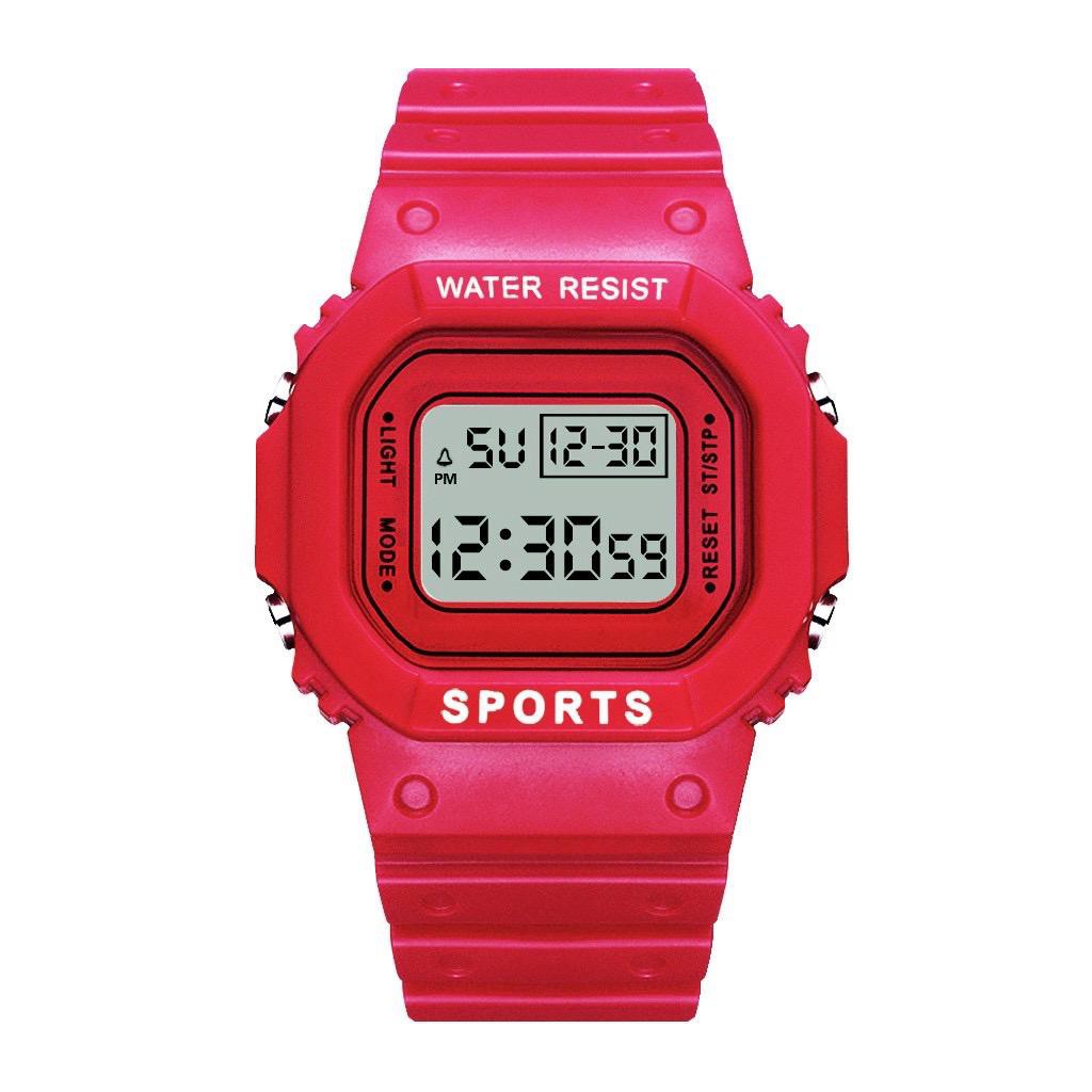JAM TANGAN DIGITAL RUBBER PRIA / WANITA SEGI DW-5600 GROSIR KARET RUBBER SPORT LED KOREA SPORT ELEKTRONIK MOTIF BUNGA DAN POLOS STYLE COUPLE ANAK ANAK / REMAJA WATCHBRANDS  MURAH JF052 / C8-POLOS MERAH