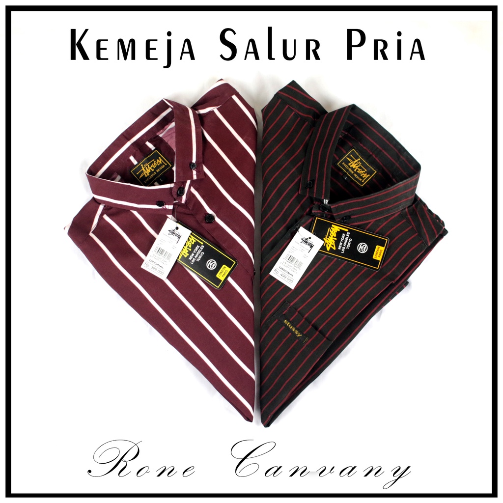 KEMEJA SALUR PRIA STRIPE LENGAN PENDEK COWOK 4559