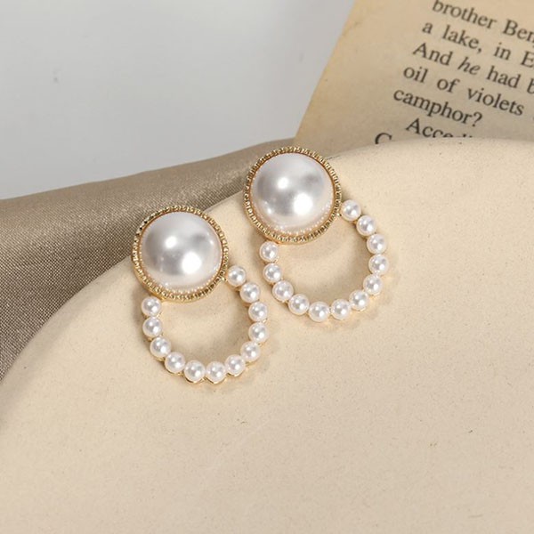 anting fashion s925 simple pearl circle earrings (1h5) jan244