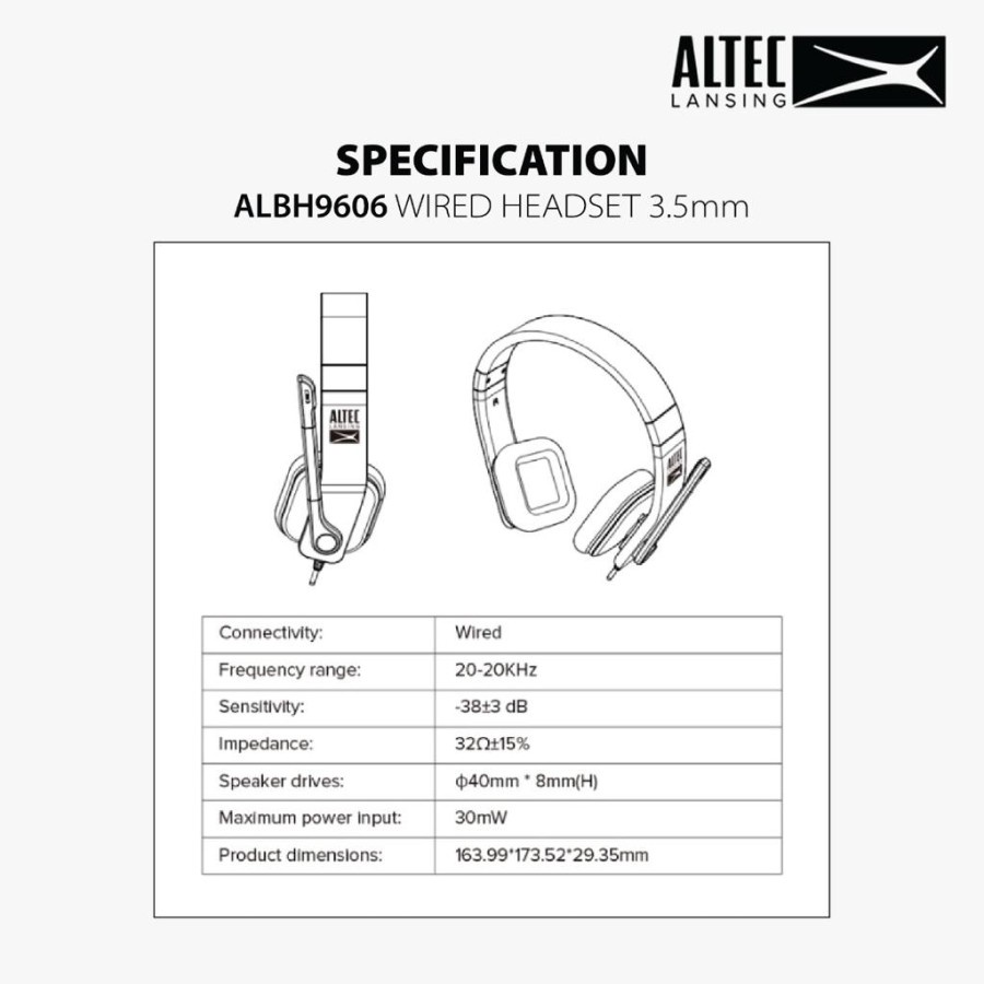 Headset Altec Lansing ALBH-9606 Stereo Wired | Altec ALBH9606