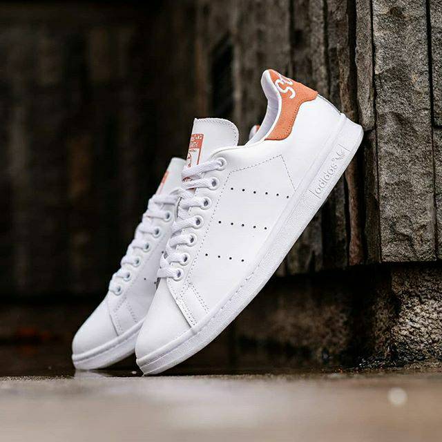 Adidas Stan Smith Script White Coral Orange Leather