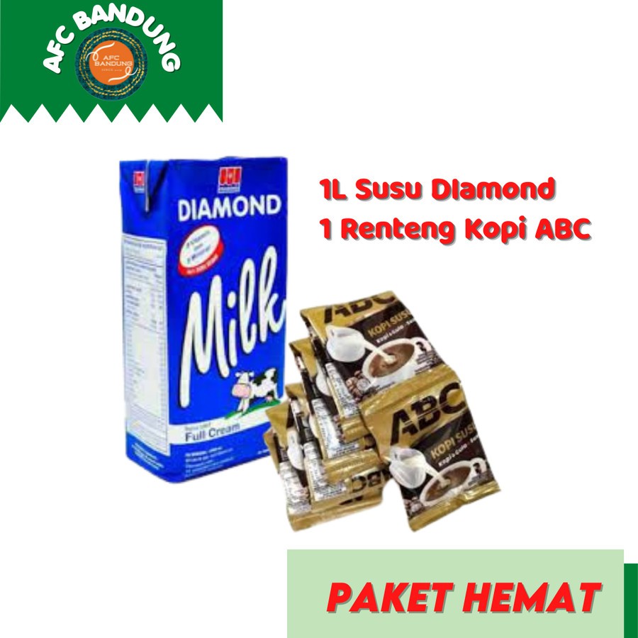 Paket Sembako Susu Diamond 1 Liter + Kopi ABC Susu Sachet 1 Renteng