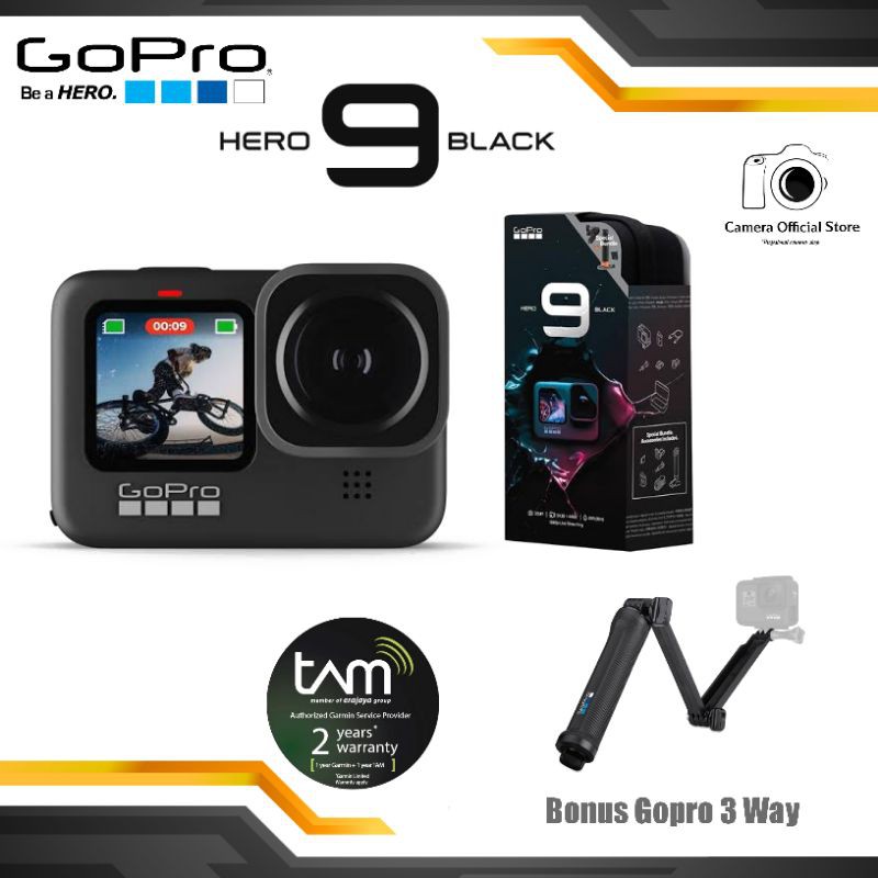 NEW GOPRO HERO 9 BLACK ORIGINAL GARANSI RESMI TAM (BONUS GOPRO 3 WAY)