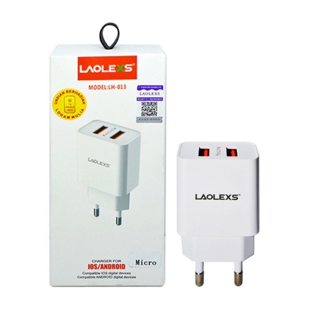 Travel Batok Charger Laolexs LH-013 2 Port USB 2.4A Type-C Cable Original
