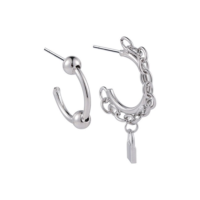 LRC Anting Tusuk Fashion Silver Asymmetric Chain Geometric Alloy Earrings P22328