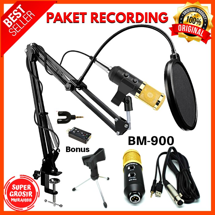 Paket Recording Microphone Mic BM 900 BM900 Professional Condenser BM-900 Paket Youtuber