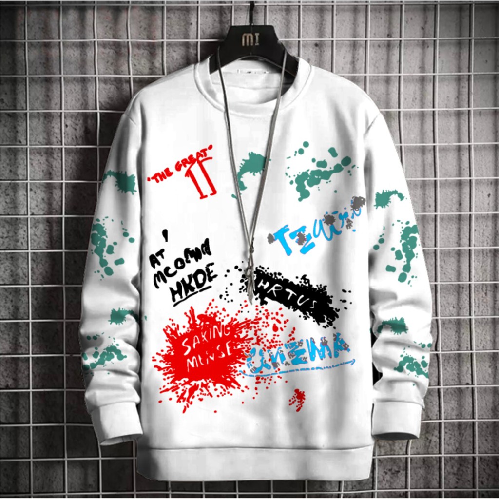 Yu Taka - Sweater Pria The Great Sweater Grafiti Kaos Lengan Panjang Pria Sweter Pria Murah
