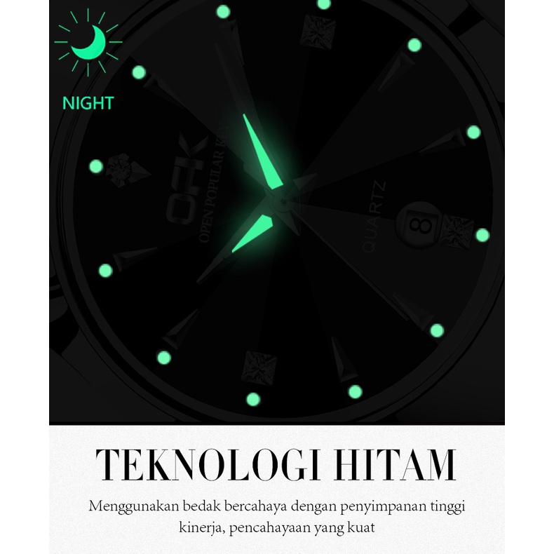 OPK Jam Tangan Pria Tahan Anti Air Analog Original Cowok Kuarsa Rantai Hitam Full Black