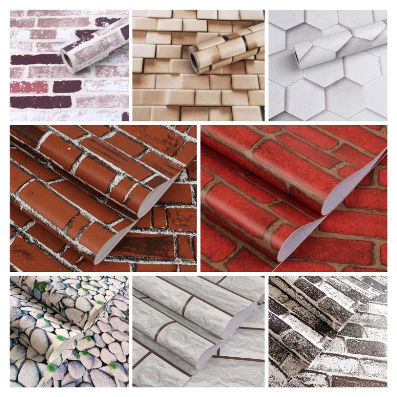 Wallpaper Dinding Sticker dinding Batu Bata Terlengkap Biru Abu Abu Orange Hitam Cream Abu Tua Putih