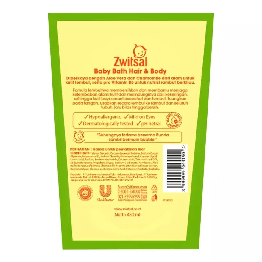 Zwitsal Baby Bath Hair &amp; Body Aloe Vera 450ml / 600ml