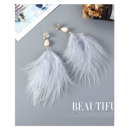 LRC Anting Tusuk Fashion Feather Pearl Alloy Leaf Stud Earrings Y63774