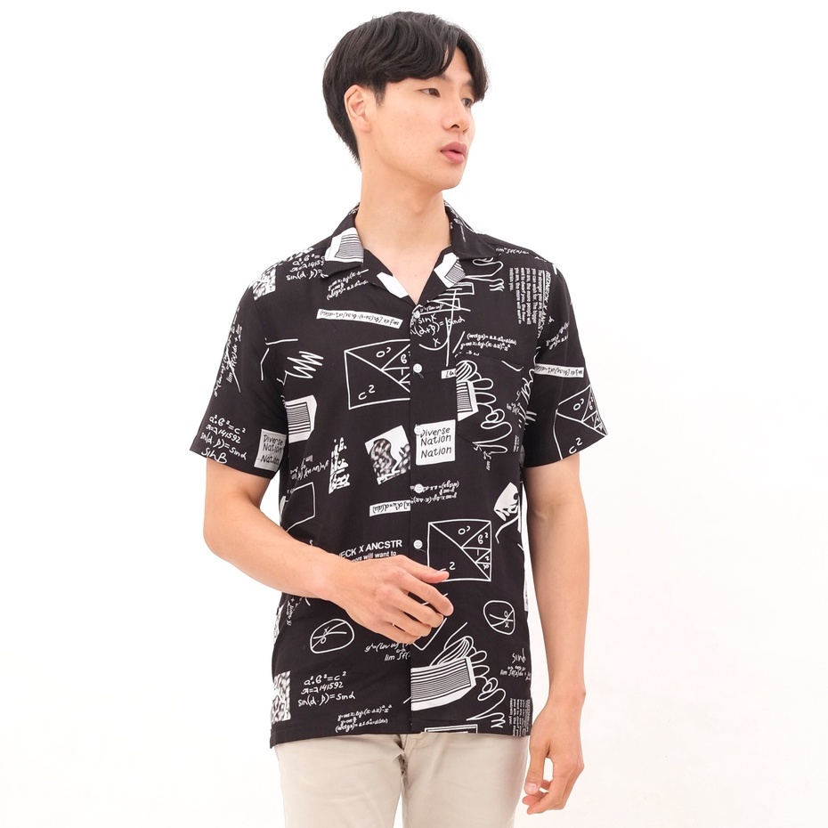 SANVANINA Kemeja Hawai Pria Kekinian Printing - Math Black Casual Shirt E-2010