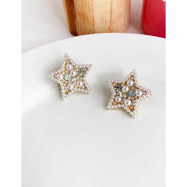 LRC Anting Tusuk Fashion White Alloy Diamond-studded Five-pointed Star Stud Earrings F91336