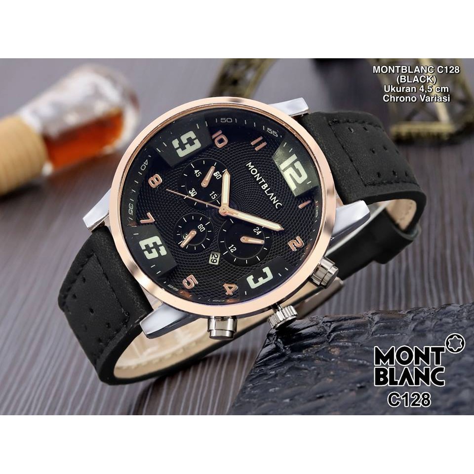 JAM TANGAN COWOK PRIA JAM TANGAN KULIT JAM MONT BLANC JAM IMPORT C128