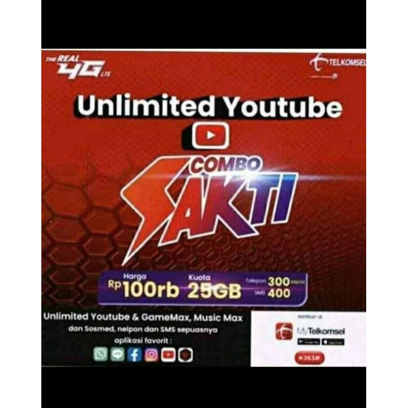 kartu combo sakti Telkomsel 17/25 gb