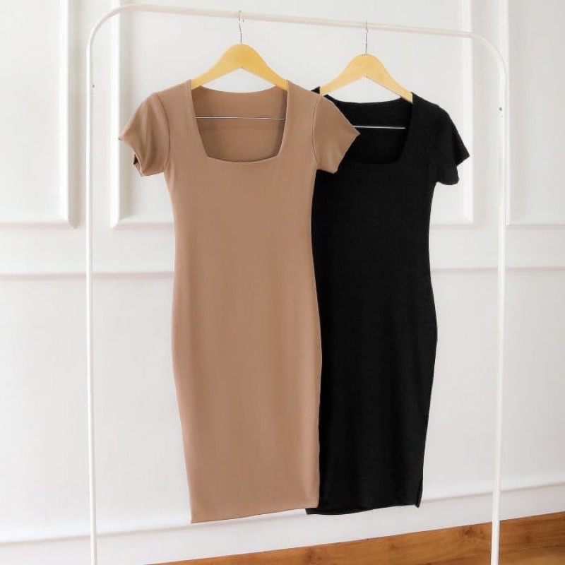 FC - Dress Jimin Crepe Premium Quality / Midi Dress Square Neck Dress Wanita