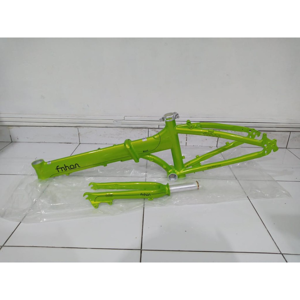 Frame Set &amp; Handle Post HP FNHON BLAST Hijau Discbrake 20 inch Db Sepeda Mangga Muda Alloy Disk