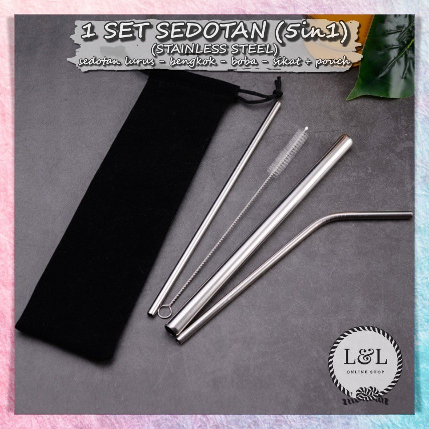 Sedotan Stainless Set | Sedotan Stainless 5 in 1 | Sedotan Stainless Steel | Reusable Straw