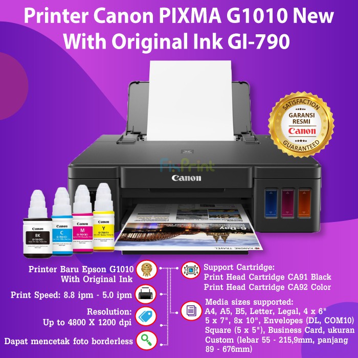 Printer Canon G1010 Ink Tank G-1010 Infus Pabrik Head CA91 CA92 Tinta GI790