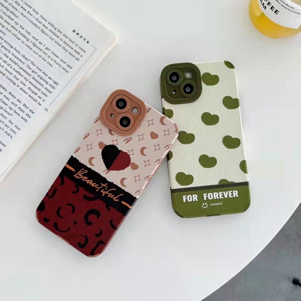 Soft Case Bahan Kulit Motif Hati Warna Hitam Coklat Anti Jatuh Untuk iPhone 13 Pro Max 12 11 6S 7 8 Plus XR XS