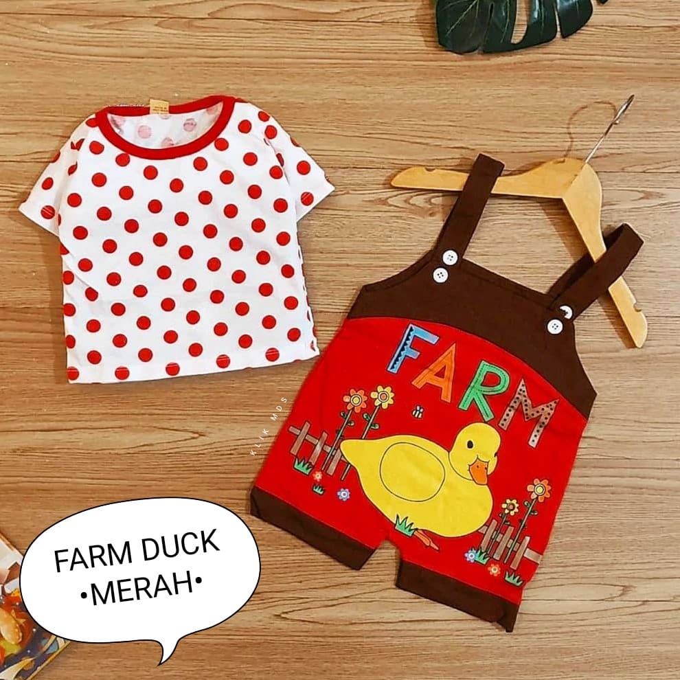 Setelan Overall Baju Kodok bayi Laki-Laki Perempuan Motif Farm Duck