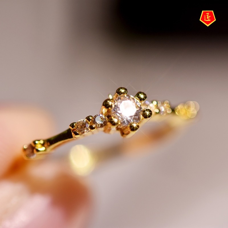[Ready Stock]Refined Personalized 925 Silver 14K Gold Diamond Ring