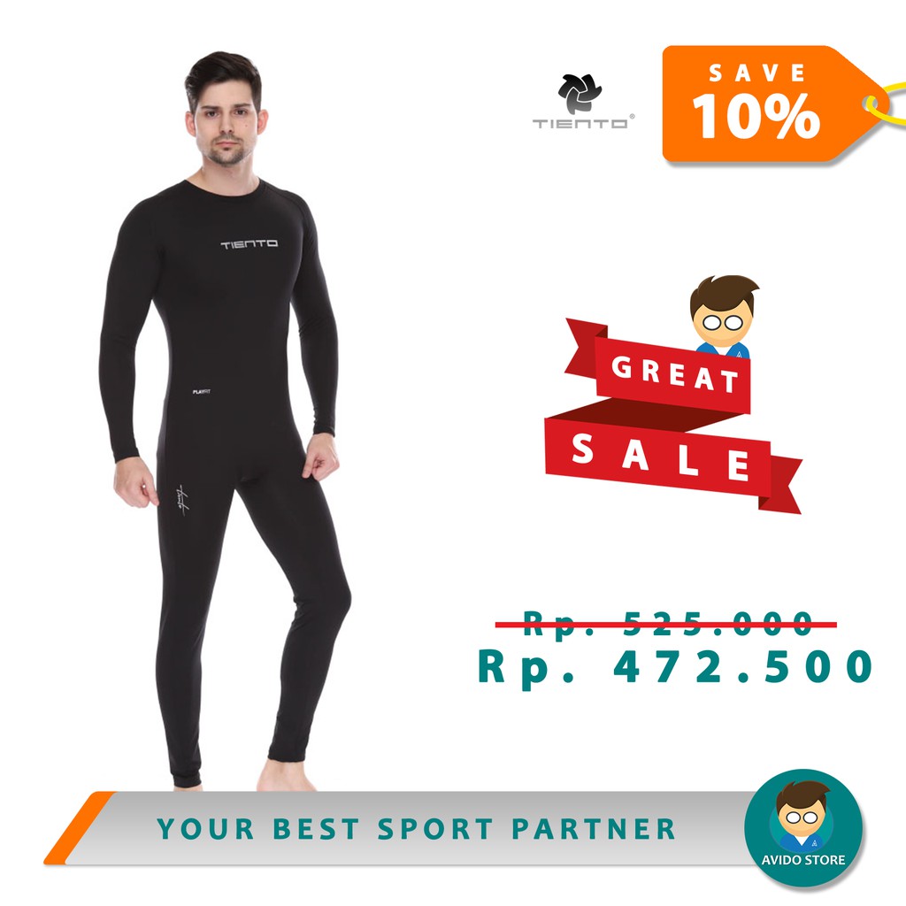 Tiento Pakaian Renang Pria Wetsuit Basic Black Men Swimwear Jumpsuit Baju Celana Renang Cowok Diving
