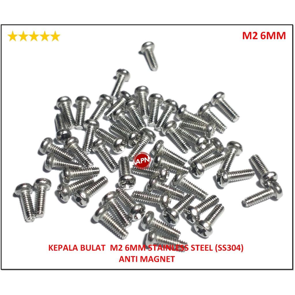 Jual BAUT / SCREW M2 6MM STAINLESS STEEL KEPALA BULAT / ANTI MAGNET ...