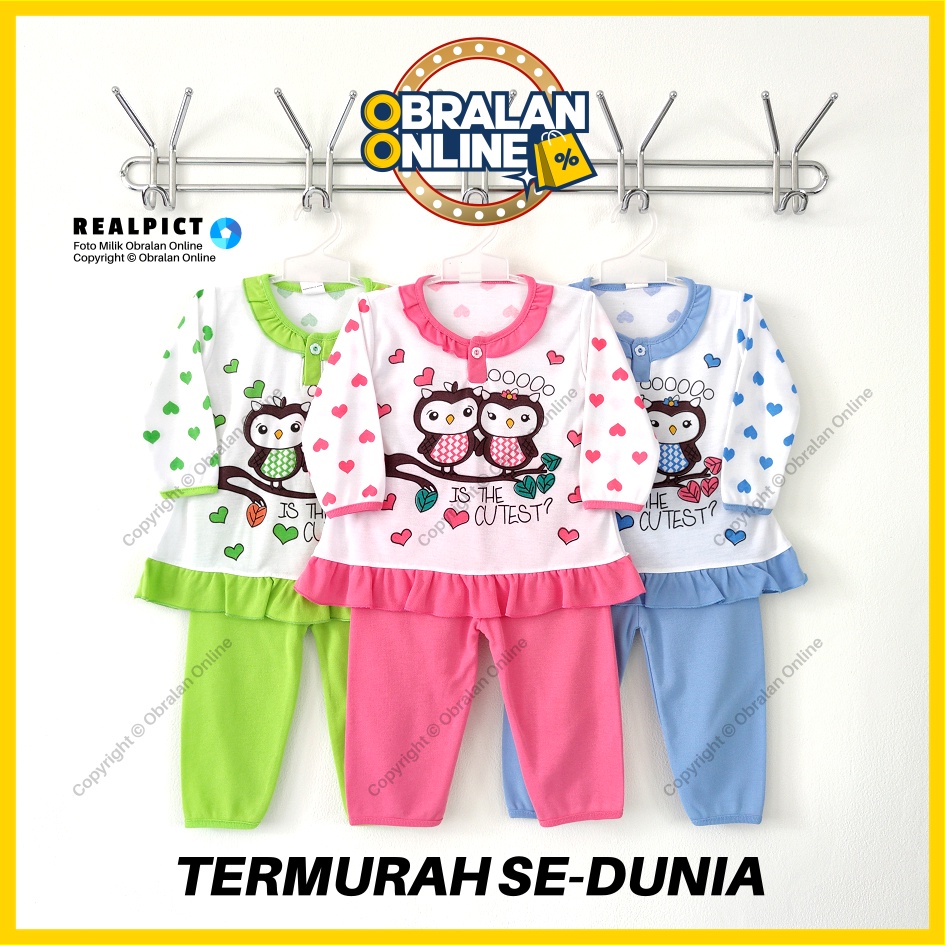 [SPY-RF04] OBRALAN ONLINE, Setelan Baju Bayi 3 - 18 Bulan, RED FOREST Owl, Kaos Piyama Anak Perempua