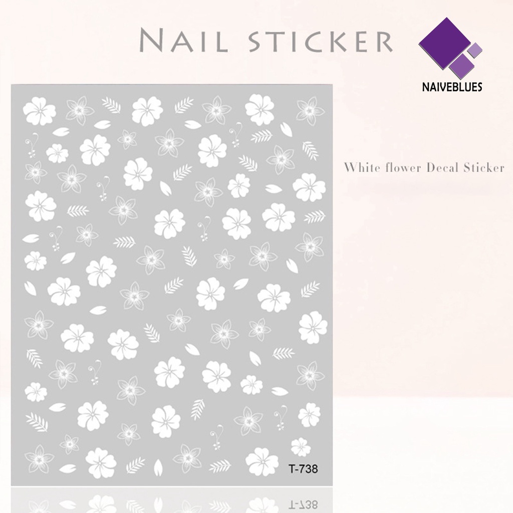 Naiveblue Stiker Kuku 2D Ultra Tipis Motif Bunga Putih Untuk Nail Art / Manicure