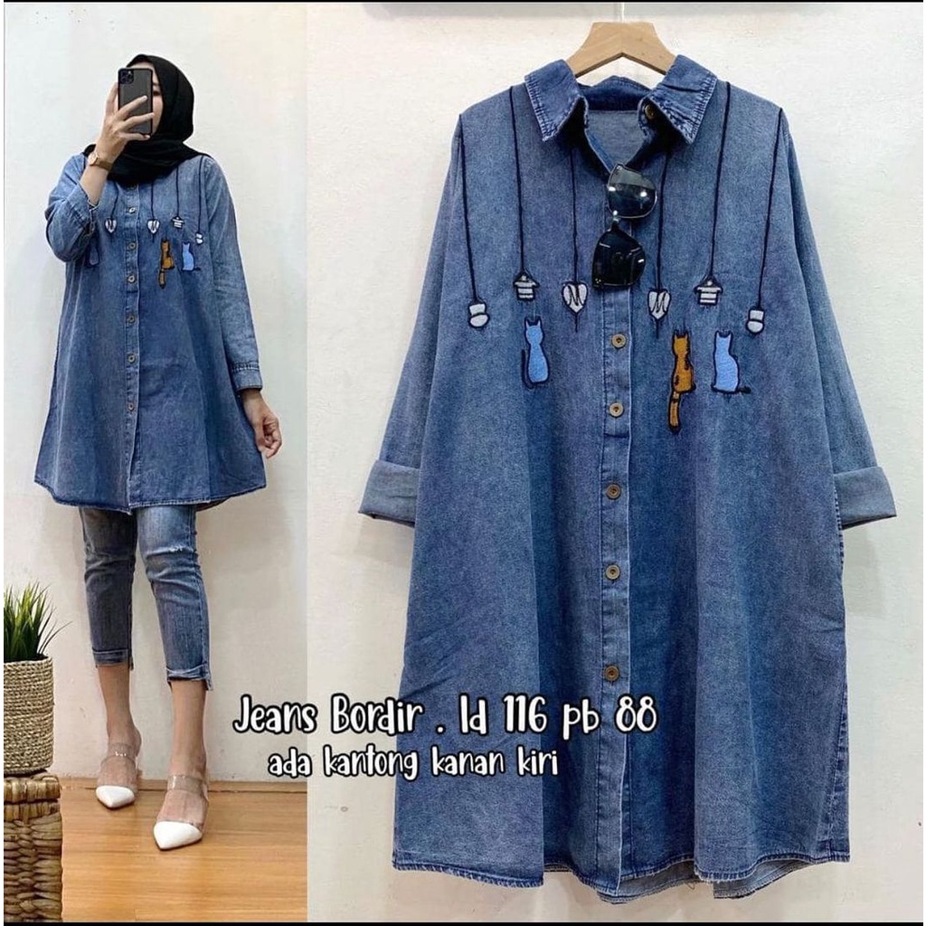 Catty Tunik Jeans / Fashion Wanita / Atasan Wanita / Tunik Wanita Busui / Tunik Wanita Bahan Jeans /