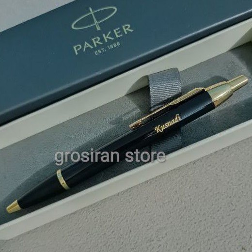 

pulpen Parker original hitam gold custom logo ukir grafir nama kado