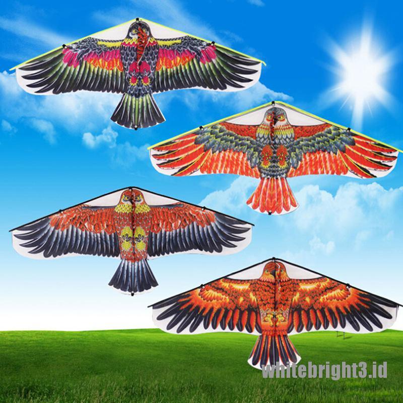 (white3) 1pc Mainan Layang-Layang Bentuk Burung Elang Flat Panjang 50M Untuk Outdoor
