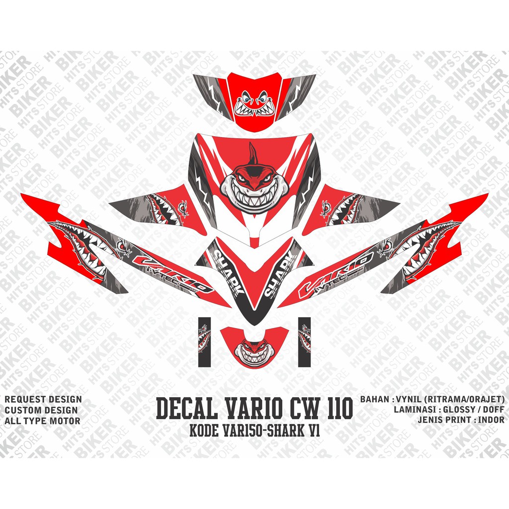 Decal Stiker Honda Vario CW 110 Shark Gigi Hiu Hitam Merah Putih Biru Shopee Indonesia