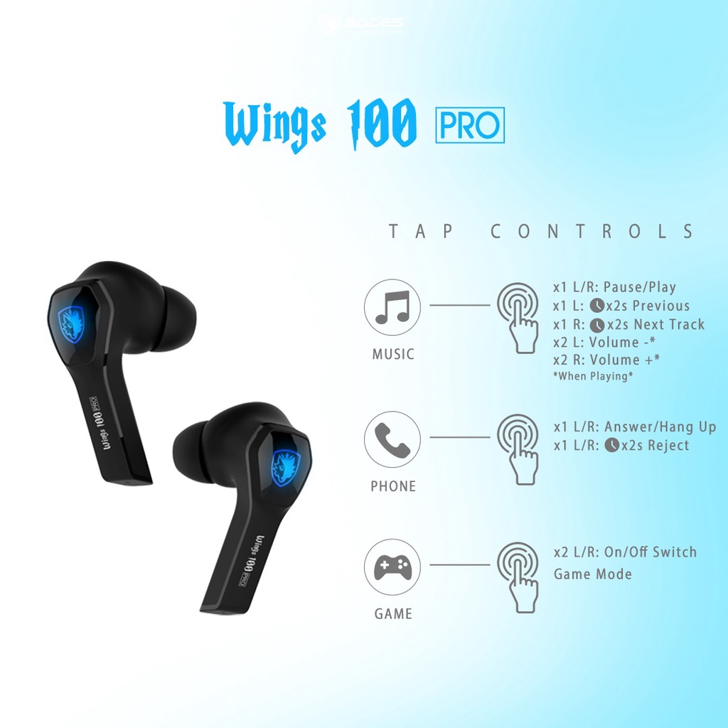 Sades TWS Wings 100 Pro Earphone - Gaming Earphone