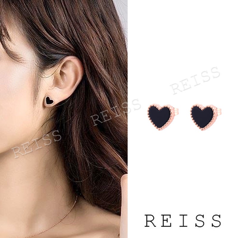 Black Peach Heart Earrings Titanium Steel Korean Fashion 18K Gold Plated Girls' Earrings