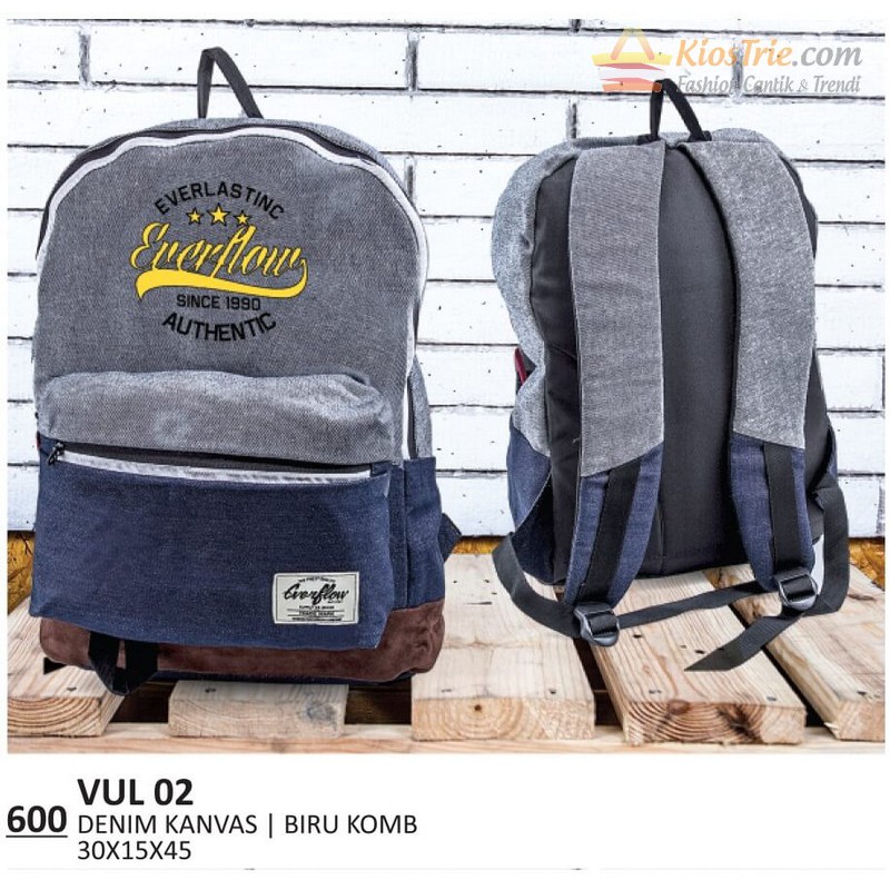 Tas Ransel / Backpack Kasual Unisex | Warna BIRU | Bahan DENIM KANVAS | Uk. 30x15x45 | 20 LUV